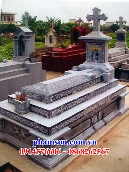 53 Mộ đá xanh nghĩa trang khu lăng mồ mả gia đình dòng họ ông bà bố mẹ công giáo đạo thiên chúa đẹp bán tại Hải Phòng