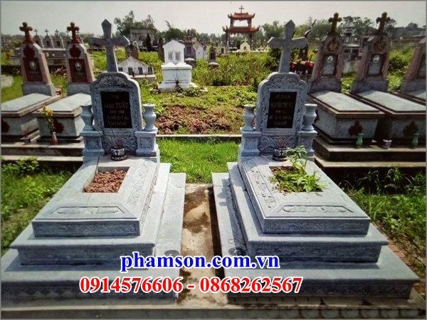 56 Mẫu mộ đá đôi hai ba ngôi liền nhau nghĩa trang khu lăng mồ mả gia đình dòng họ ông bà bố mẹ công giáo đạo thiên chúa đẹp bán tại Bắc Ninh