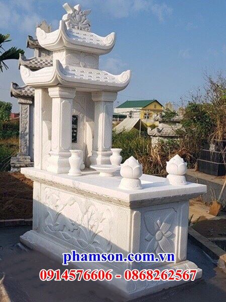 57 Mộ mồ mả đá trắng hai mái cất để giữ đựng hũ hộp tro hài cốt gia đình dòng họ ông bà bố mẹ ba má đẹp bán tại Tây Ninh