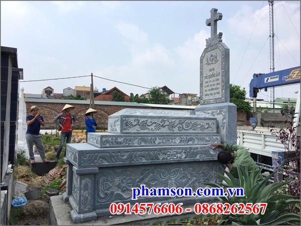 58 Mộ đá xanh nghĩa trang khu lăng mồ mả gia đình dòng họ ông bà bố mẹ công giáo đạo thiên chúa đẹp bán tại Hà Nội