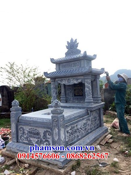 58 Mộ mồ mả đá xanh hai mái cất giữ để đựng hũ hộp tro hài cốt gia đình dòng họ đẹp bán tại An Giang