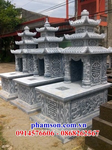 59 Mộ mồ mả cất giữ để đựng hũ hộp tro hài cốt gia đình dòng họ ông bà bố mẹ má ba mái bằng đá thanh hóa đẹp bán tại Bắc Giang