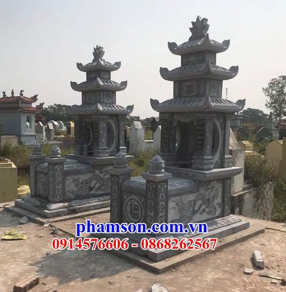 62 Mộ mồ mả gia đình dòng họ ông bà bố mẹ ba má ba mái bằng đá xanh đẹp bán tại Hưng Yên