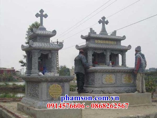 63 Mộ đá nghĩa trang khu lăng mồ mả gia đình dòng họ ông bà bố mẹ công giáo đạo thiên chúa đẹp bán tại Trà Vinh