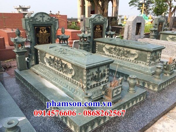 63 Mộ đá thanh hóa nghĩa trang khu lăng mồ mả gia đình dòng họ ông bà bố mẹ công giáo đạo thiên chúa đẹp bán tại Trà Vinh