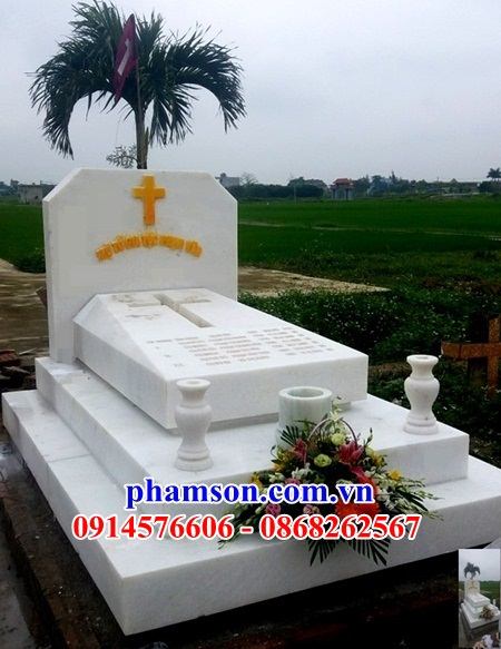 63 Mộ đá trắng nghĩa trang khu lăng mồ mả gia đình dòng họ ông bà bố mẹ công giáo đạo thiên chúa đẹp bán tại Trà Vinh