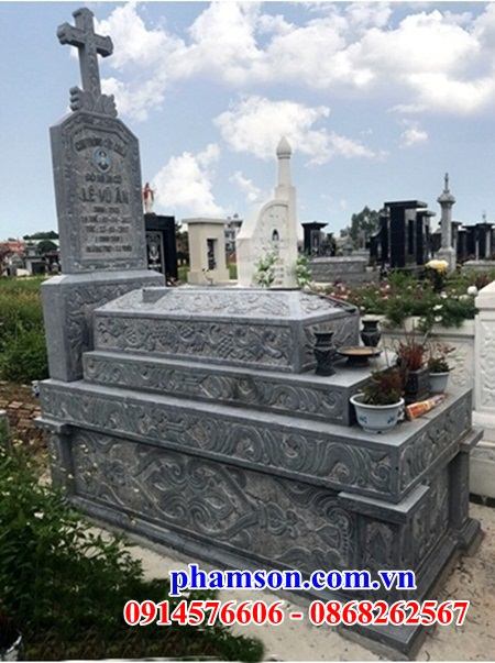 63 Mộ đá tự nhiên nguyên khối nghĩa trang khu lăng mồ mả gia đình dòng họ ông bà bố mẹ công giáo đạo thiên chúa đẹp bán tại Trà Vinh