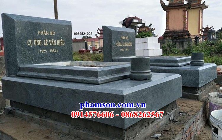 Lăng mộ nghĩa trang gia đình bằng đá xanh rêu khối cất để tro hài cốt hỏa táng đẹp tại Quảng Bình