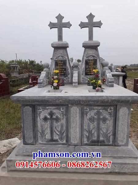 Mẫu lăng mộ đôi công giáo bằng đá thiết kế chuẩn phong thủy đẹp