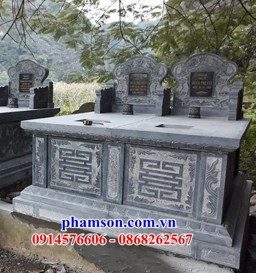 Mẫu lăng mộ đôi không có mái che bằng đá xanh khắc hoa văn chữ thọ