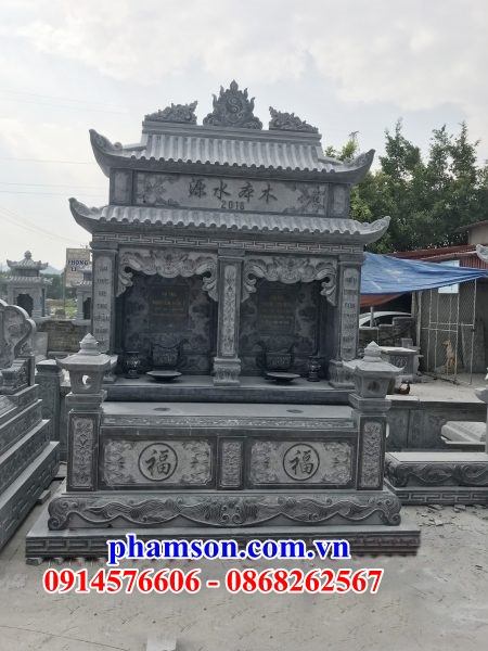 Mẫu lăng mộ hai ngôi liền kề có hai mái che bằng đá mỹ nghệ Ninh Bình
