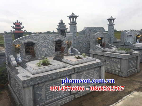 Thiết kế lăng mộ đôi khu nghĩa trang gia đình dòng họ bằng đá xanh Thanh Hóa