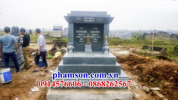 Thiết kế mộ đôi gia đình bằng đá xanh rêu phong thủy bán tại Tiền Giang
