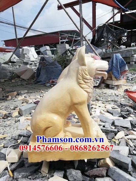 Thiết kế tượng chó bằng đá vàng đơn giản bán Bắc Ninh