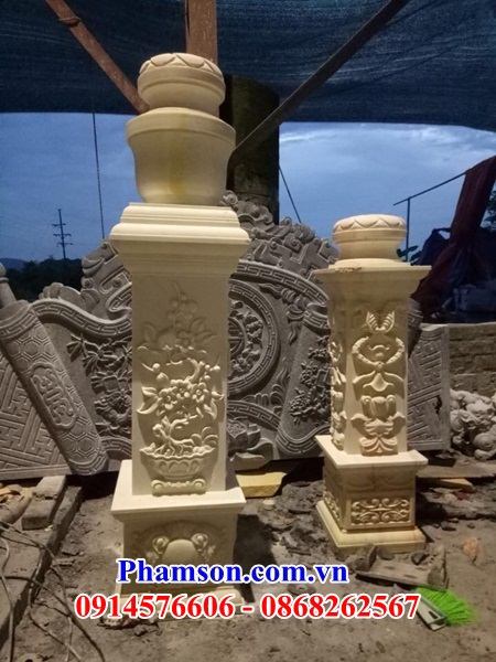 109 Mẫu cột đèn nhà thờ họ đình chùa bằng đá vàng tự nhiên