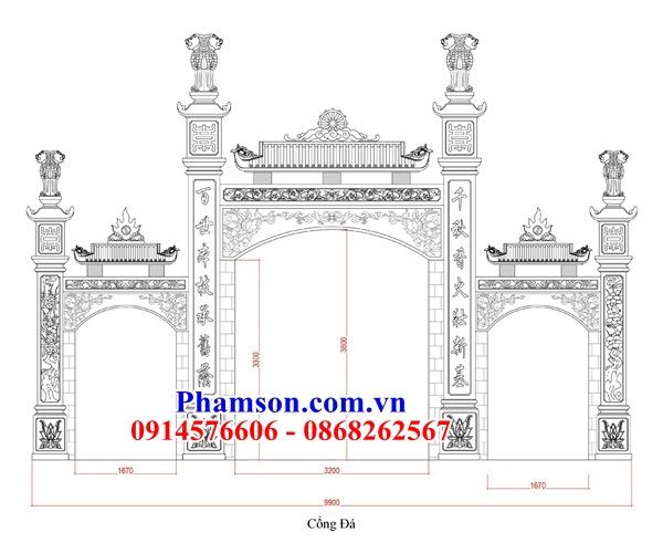 119 Bản vẽ thiết kế cổng tam quan chuẩn phong thủy theo lối kiến trúc xưa bằng đá