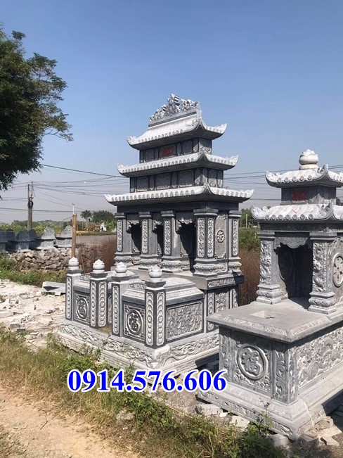21 Mẫu mộ đôi tam cấp sơn hậu bành có mái che đá nguyên khối đẹp tại Quảng Trị