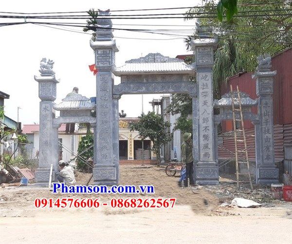 28 Cổng tam quan tứ trụ từ đường nhà thờ họ đá xanh nguyên khối đẹp bán tại Thanh Hóa