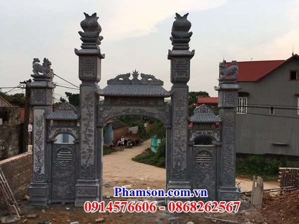43 Thiết kế cổng đá ninh bình nguyên khối nhà thờ từ đường tổ tiên tam quan tứ trụ đẹp bán tại Gia Lai