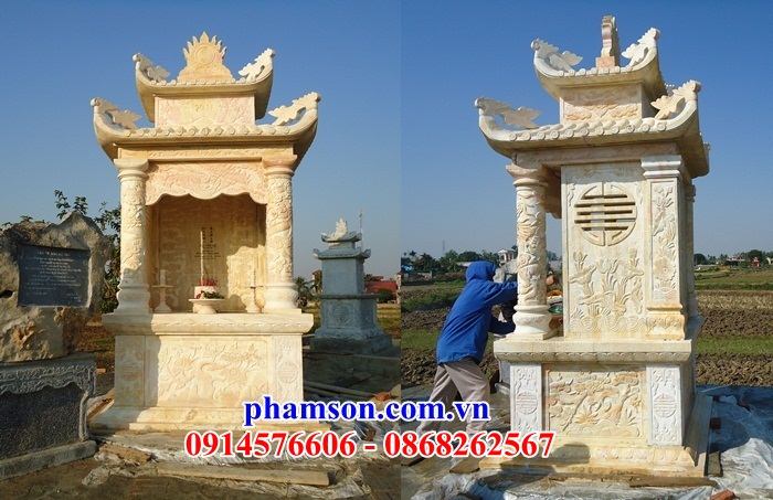 59 Lăng thờ đá vàng cao cấp nguyên liền khối thờ chung nghĩa trang khu lăng mộ đẹp bán tại Cao Bằng