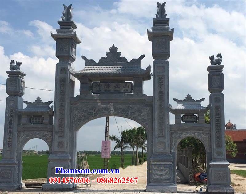 Giá bán 35 cổng đá ninh bình nguyên khối tam quan tứ trụ nhà thờ họ tự đường đẹp tại Quảng Nam