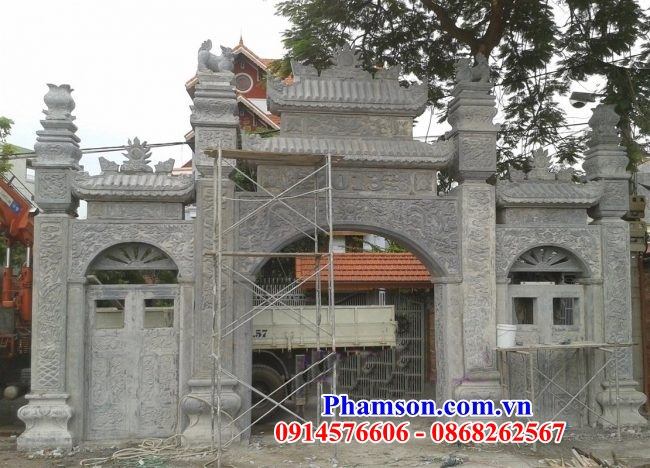 Kích thước cổng đá đơn giản phong thủy tam quan tứ trụ từ đường nhà thờ họ đẹp bán Ninh Thuận