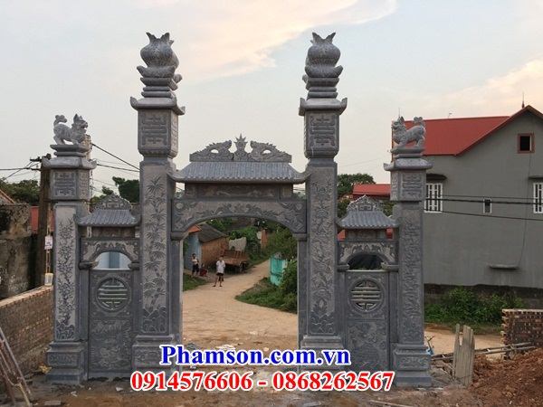 Kích thước cổng đá xanh tự nhiên tam quan tứ trụ từ đường nhà thờ họ đẹp bán Ninh Thuận