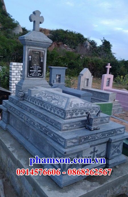 Làm 02 mộ mồ mả công giáo đạo thiên chúa bằng đá xanh ninh bình đẹp bán Nam Định