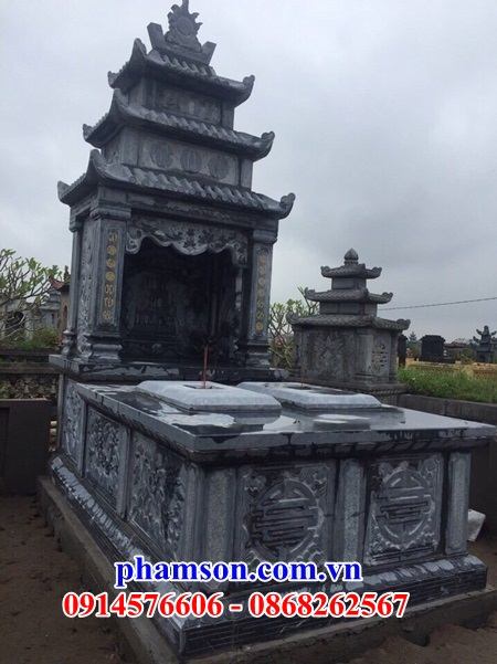 Thiết kế 05 mộ mồ mả đá xanh liền khối đôi ông bà bố mẹ ba má đẹp bán Bình Thuận