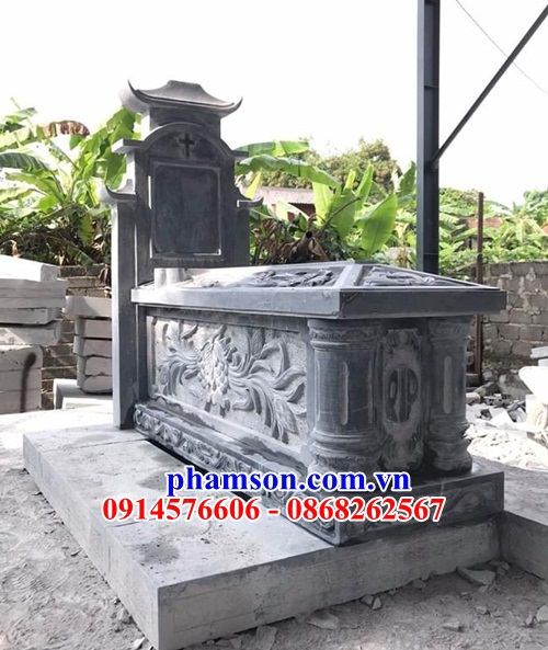 Xây 06 mộ đạo thiên chúa công giáo bằng đá xanh tự nhiên nguyên khối đẹp bán tại Phú Thọ