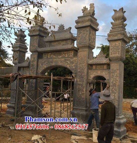 Xây 37 cổng đá thanh hóa hiện đại từ đường nhà thờ họ tam quan tứ trụ đẹp bán Bình Định