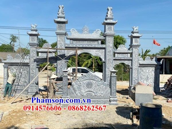 Xây 37 cổng đá thiết kế đơn giản từ đường nhà thờ họ tam quan tứ trụ đẹp bán Bình Định