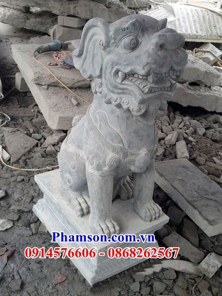 05 tượng nghê canh cổng đình chùa từ đường dòng họ bằng đá nguyên khối tại Quảng Ninh