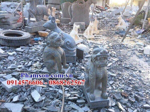 Làm 06 nghê canh cổng đình chùa đền miếu bằng đá khối thiết kể cổ tại Nam Định