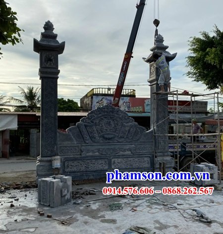 Thi công lắp đặt bức bình phong có cột bằng đá nhà thờ tổ họ Phạm tại Ninh Bình