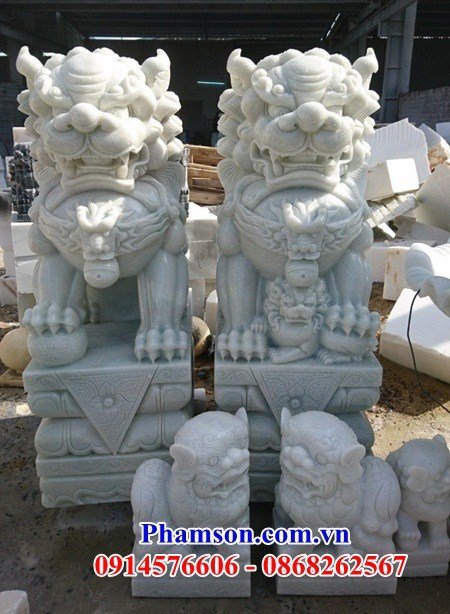 Thiết kế 09 nghê sư tử canh cổng khu lăng mộ bằng đá trắng Ninh Bình tại Phú Thọ