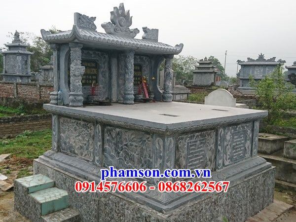05 lăng mộ đá nguyên khối hai mái thiết kế theo phong thủy tại Hưng Yên