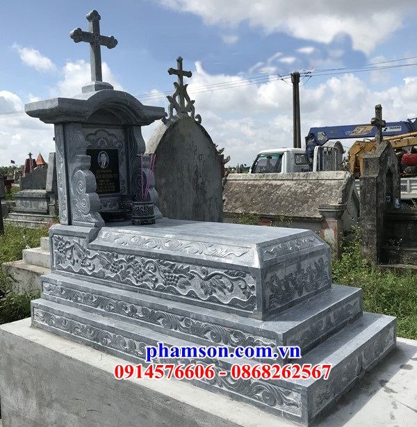 08 mẫu mộ công giáo đạo thiên chúa một mái bằng đá xanh thanh hóa tại quảng ninh