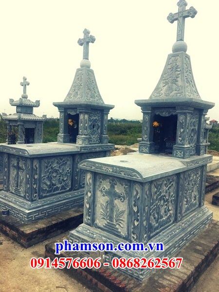 14 mẫu lăng mộ đơn một mái công giáo đạo thiên chúa đẹp bằng đá xanh Thanh Hóa tại phú thọ