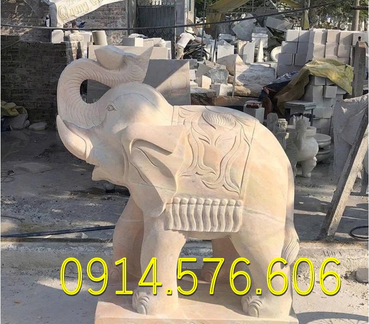 Mẫu voi đá phong thủy đẹp nhất hiện nay, Tượng voi đá tự nhiên nguyên khối đặt trong đình chùa, báo giá cặp voi chầu đá xanh trong sân đình, thiết kế Voi đá đặt trước cổng nhà từ đường, sản xuất mẫu voi bằng đá xanh cẩm thạch theo yêu cầu