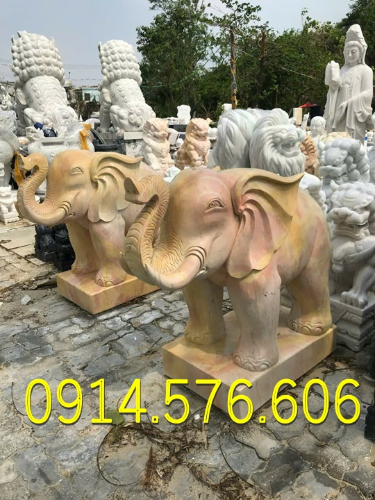 Mẫu voi đá phong thủy đẹp nhất hiện nay, Tượng voi đá tự nhiên nguyên khối đặt trong đình chùa, báo giá cặp voi chầu đá xanh trong sân đình, thiết kế Voi đá đặt trước cổng nhà từ đường, sản xuất mẫu voi bằng đá xanh cẩm thạch theo yêu cầu